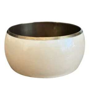 Enamel Bangle Bracelet Cream Ivory Gold Tone Metal Trim